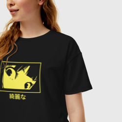Женская футболка хлопок Oversize Girl anime eyes - фото 2