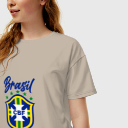 Женская футболка хлопок Oversize Brasil Football - фото 2