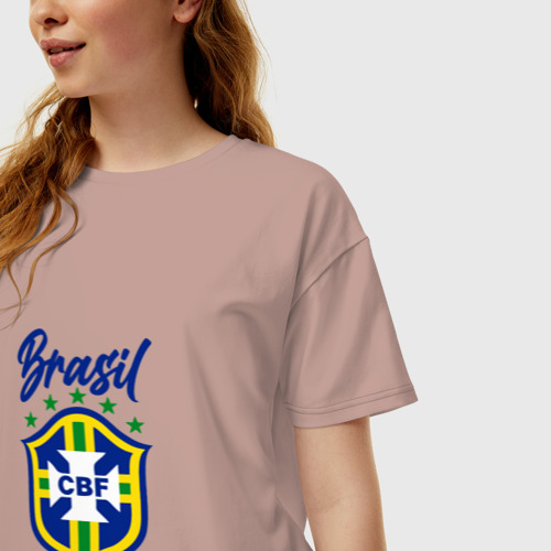 Женская футболка хлопок Oversize Brasil Football, цвет пыльно-розовый - фото 3