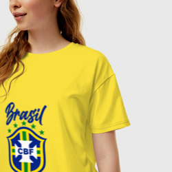 Женская футболка хлопок Oversize Brasil Football - фото 2