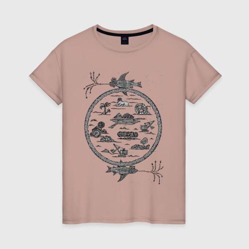 Женская футболка хлопок с принтом Рыбы и круг, вид спереди #2