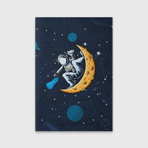 Обложка для паспорта матовая кожа Космонавт на луне, цвет фиолетовый