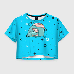 Женская футболка Crop-top 3D Спящий слон с подушкой