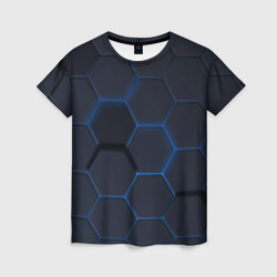 Женская футболка 3D Неоновая броня голубая