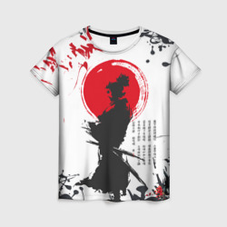 Женская футболка 3D Самурай на фоне солнца