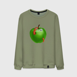 Яблоко с гусеницей – Мужской свитшот хлопок с принтом купить со скидкой в -13%