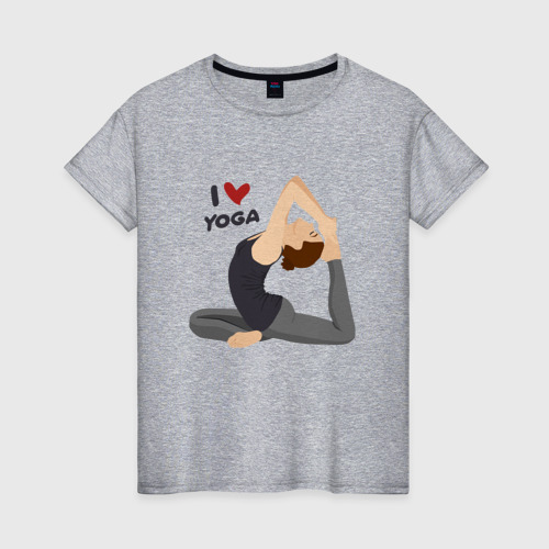 Женская футболка хлопок с принтом Я люблю йогу, вид спереди #2