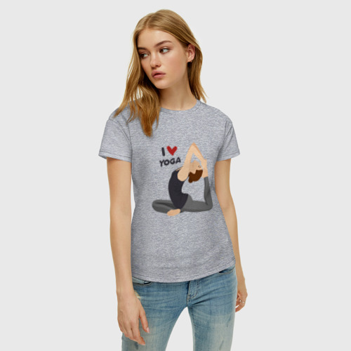 Женская футболка хлопок с принтом Я люблю йогу, фото на моделе #1