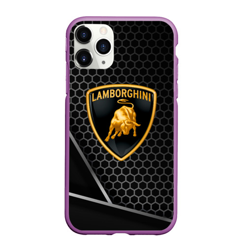 Чехол для iPhone 11 Pro Max матовый Lamborghini Соты карбон, цвет фиолетовый