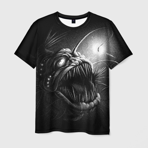 Мужская футболка с принтом Рыба морской чёрт - рисунок карандашом, вид спереди №1