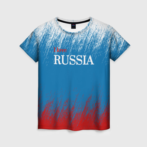 Женская футболка 3D с принтом Российский триколор - Я люблю Россию, вид спереди #2