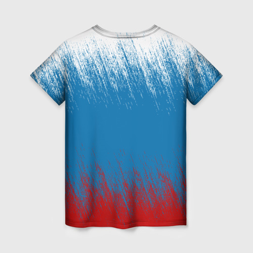 Женская футболка 3D с принтом Российский триколор - Я люблю Россию, вид сзади #1