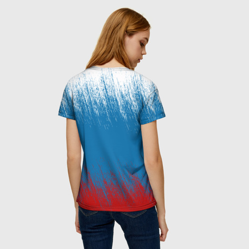 Женская футболка 3D с принтом Российский триколор - Я люблю Россию, вид сзади #2
