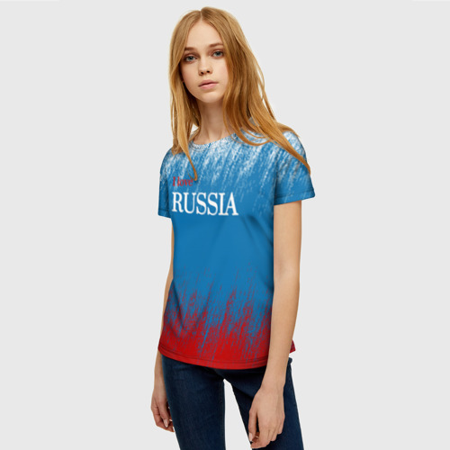 Женская футболка 3D с принтом Российский триколор - Я люблю Россию, фото на моделе #1