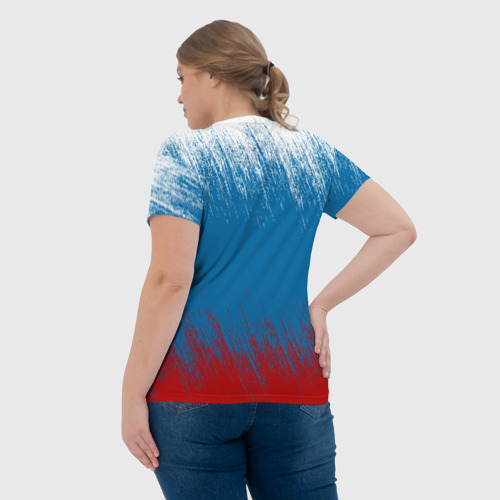 Женская футболка 3D с принтом Российский триколор - Я люблю Россию, вид сзади #2