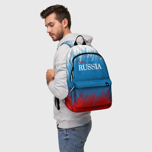 Рюкзак 3D с принтом Российский триколор - Я люблю Россию, фото на моделе #1