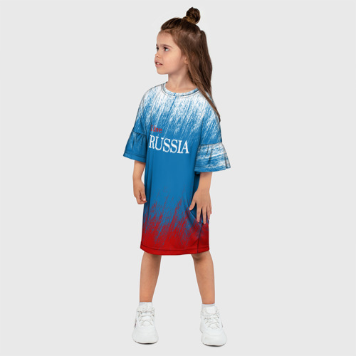 Детское платье 3D с принтом Российский триколор - Я люблю Россию, фото на моделе #1