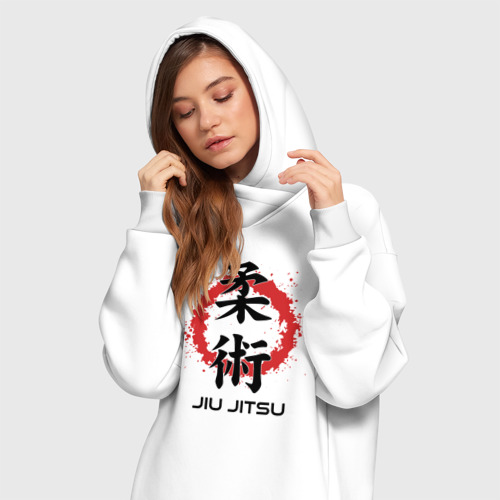 Платье-худи хлопок Jiu jitsu red splashes logo, цвет белый - фото 3