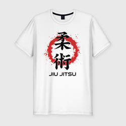 Мужская футболка хлопок Slim Jiu jitsu red splashes logo