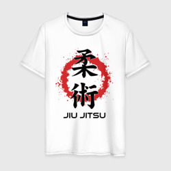 Мужская футболка хлопок Jiu jitsu red splashes logo