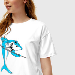 Женская футболка хлопок Oversize Акула играет в бильярд - фото 2