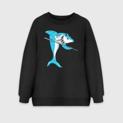 Женский свитшот oversize без начеса хлопок Акула играет в бильярд