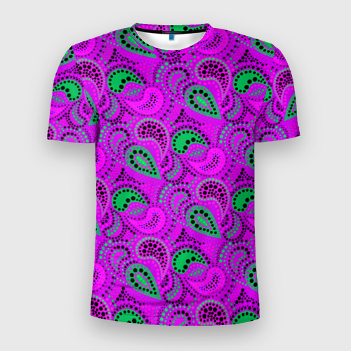 Мужская футболка 3D Slim с принтом Turkish cucumber raspberry and green background, вид спереди #2