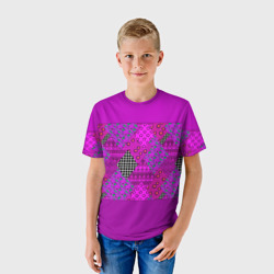 Детская футболка 3D Малиновый комбинированный узор пэчворк  - фото 2