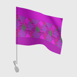 Флаг для автомобиля Малиновый комбинированный узор пэчворк 