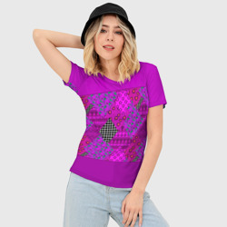 Женская футболка 3D Slim Малиновый комбинированный узор пэчворк  - фото 2