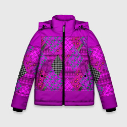 Зимняя куртка для мальчиков 3D Малиновый комбинированный узор пэчворк 