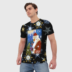 Мужская футболка 3D Новый год дед мороз и птичка - фото 2