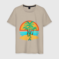 Мужская футболка хлопок Пришелец на пляже
