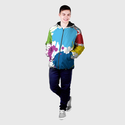 Мужская куртка 3D с принтом Цветные кляксы на белом фоне, фото на моделе #1