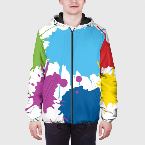 Мужская куртка 3D с принтом Цветные кляксы на белом фоне, вид сбоку #3