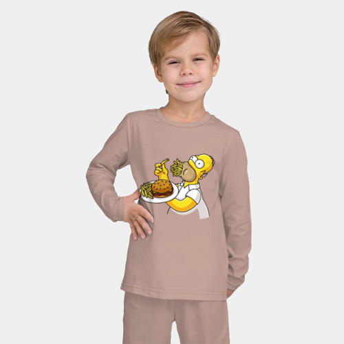 Детская пижама с лонгсливом хлопок Гомер Симпсон набил рот картофелем фри, цвет пыльно-розовый - фото 3