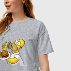 Женская футболка хлопок Oversize Гомер Симпсон набил рот картофелем фри - фото 2