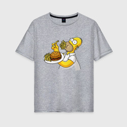 Женская футболка хлопок Oversize Гомер Симпсон набил рот картофелем фри