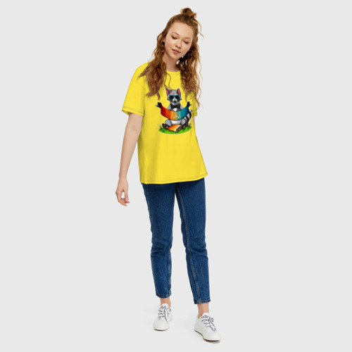 Женская футболка хлопок Oversize Хиппи енот, цвет желтый - фото 5