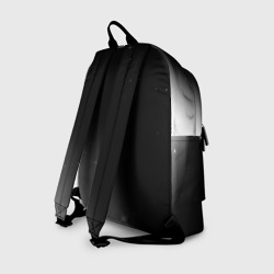 Рюкзак с принтом In Flames glitch на темном фоне: символ, надпись для любого человека, вид сзади №1. Цвет основы: белый