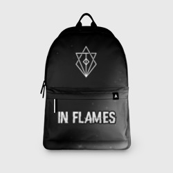 Рюкзак с принтом In Flames glitch на темном фоне: символ, надпись для любого человека, вид спереди №3. Цвет основы: белый