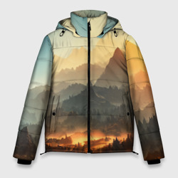 Мужская зимняя куртка 3D Рассвет в горах, пейзаж