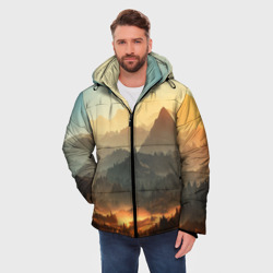 Мужская зимняя куртка 3D Рассвет в горах, пейзаж - фото 2
