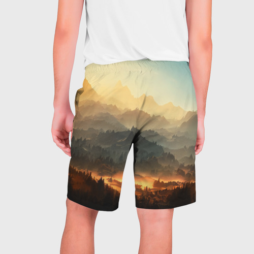 Мужские шорты 3D Рассвет в горах, пейзаж, цвет 3D печать - фото 2