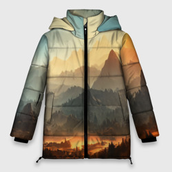 Женская зимняя куртка Oversize Рассвет в горах, пейзаж