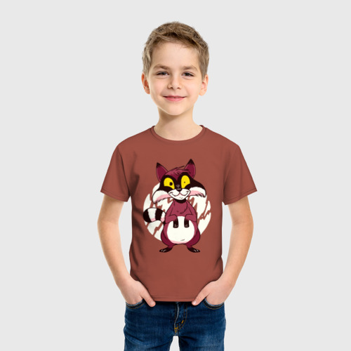 Детская футболка хлопок с принтом Безумный енот, фото на моделе #1