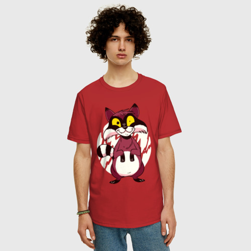Мужская футболка хлопок Oversize с принтом Безумный енот, фото на моделе #1