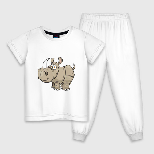 Детская пижама хлопок с принтом Милый Носорог, вид спереди #2