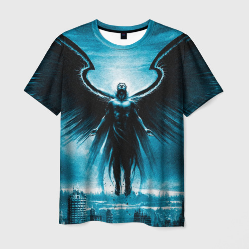 Мужская футболка с принтом Ангел над городом, вид спереди №1