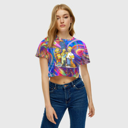 Женская футболка Crop-top 3D Семейка Симпсонов празднуют Новый год - фото 2